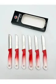 Solingen Orijinal Ritter Ebruli Kırmızı Meyve Bıçak Seti – 6’lı Paslanmaz Tırtıklı Bıçak