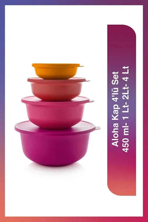 Tupperware Aloha 4'lü Saklama Kabı Seti – 7.5L, 4L, 2L, 450ml | Pratik ve Şık Saklama Çözümü